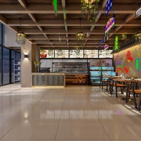 工业风海鲜夜宵餐厅大排档3D模型下载